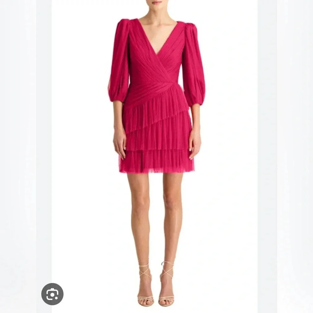 ML MONIQUE LHUILLIER Sz 4 Wrap-effect pleated point babydoll fairy dress